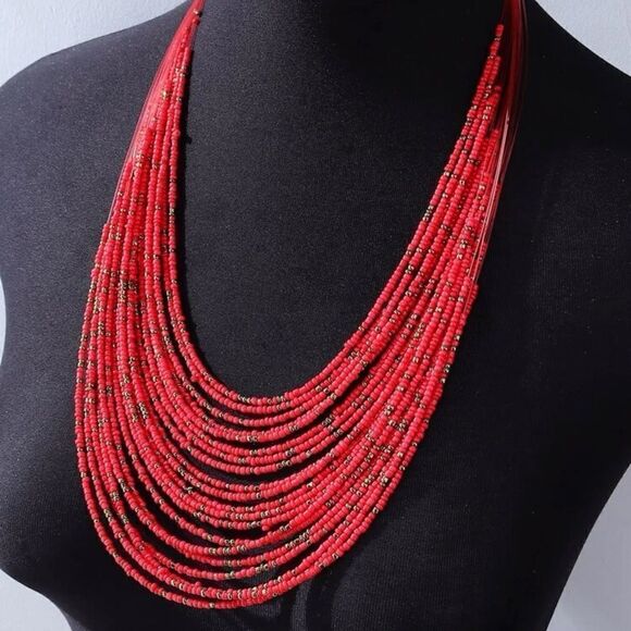 Multi Strand Beads Layered Necklace - Picture 1 of 3